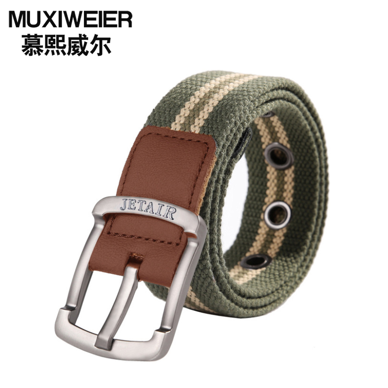 帆布腰带男士皮带针扣青年学生裤带韩版编织牛仔裤带男女加长皮带百搭时尚帅气潮 青年军训皮带户外高清大图