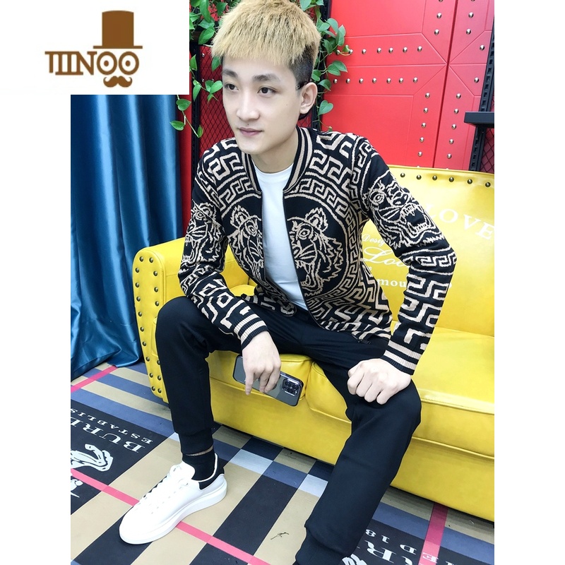 YANXU欧洲站毛衣外套针织开衫男装休闲时尚2023新款拉链欧货虎头高清大图