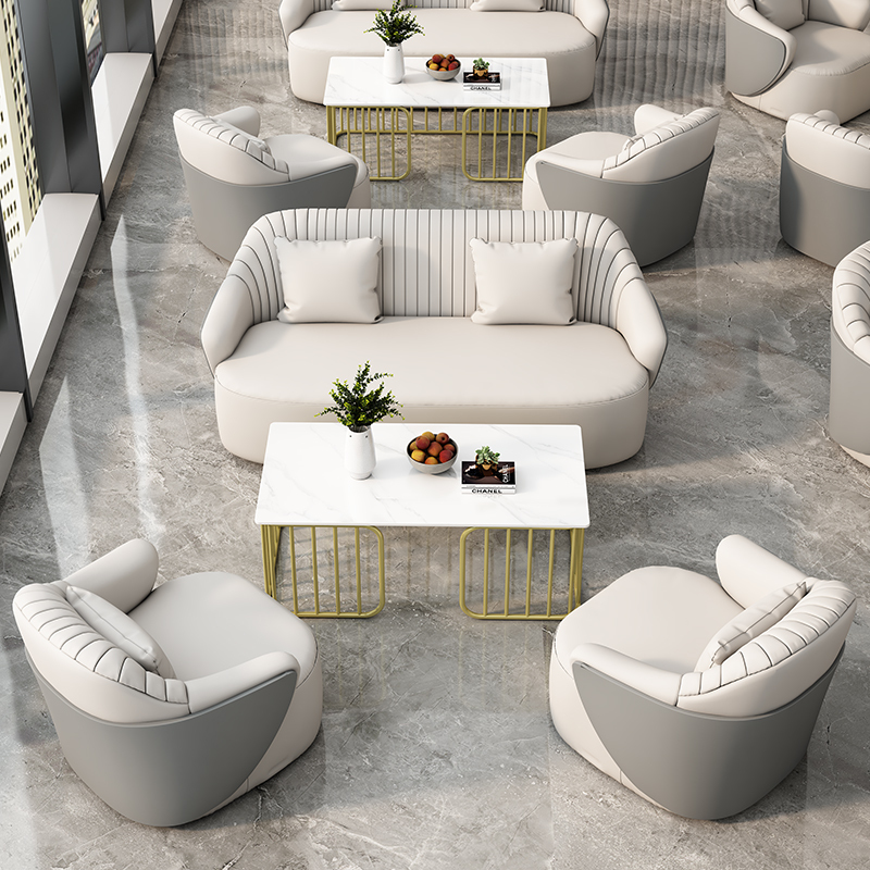 它墅设计师酒店前台大堂会客接待皮沙发商用商务会客洽谈沙发桌椅