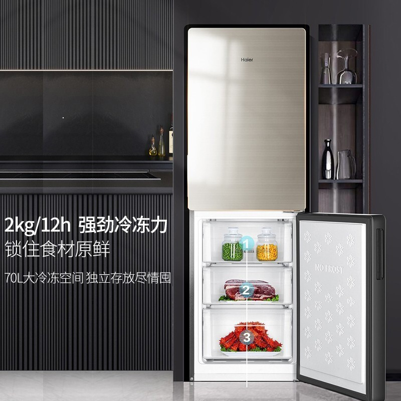 海尔 双门190升风冷无霜 DEO净味保鲜家用节能小型冰箱BCD-190WDCO
