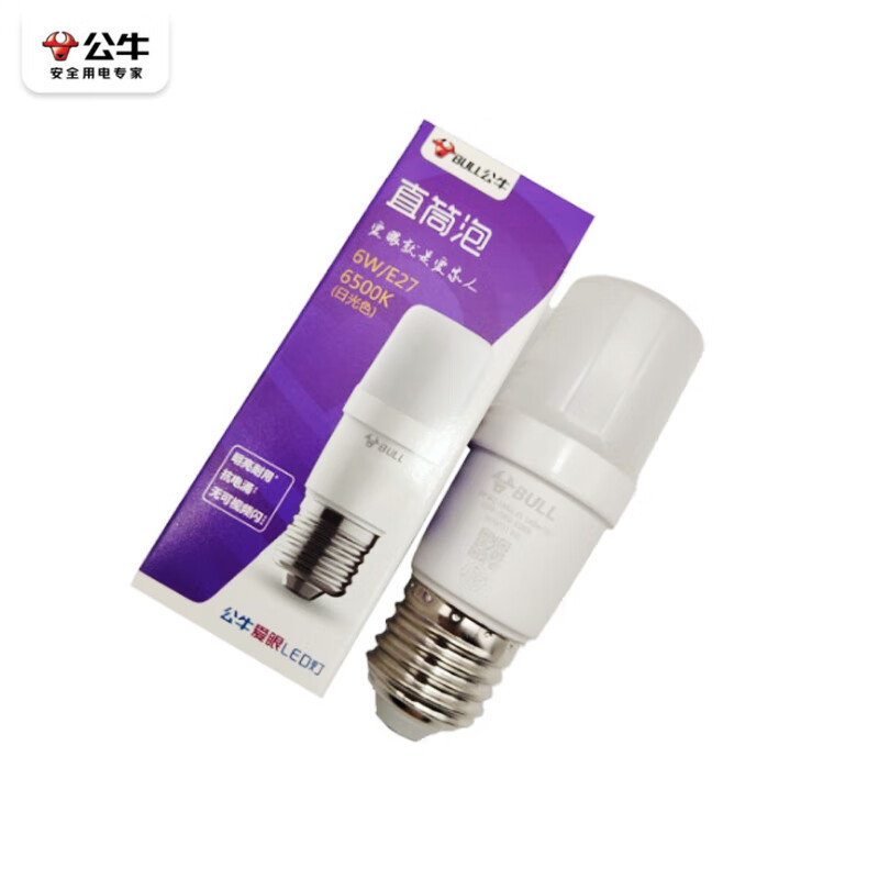 公牛 节能LED直筒泡 灯泡 6W E27螺口 高亮球泡 MQ-E006A-BS 白色 个