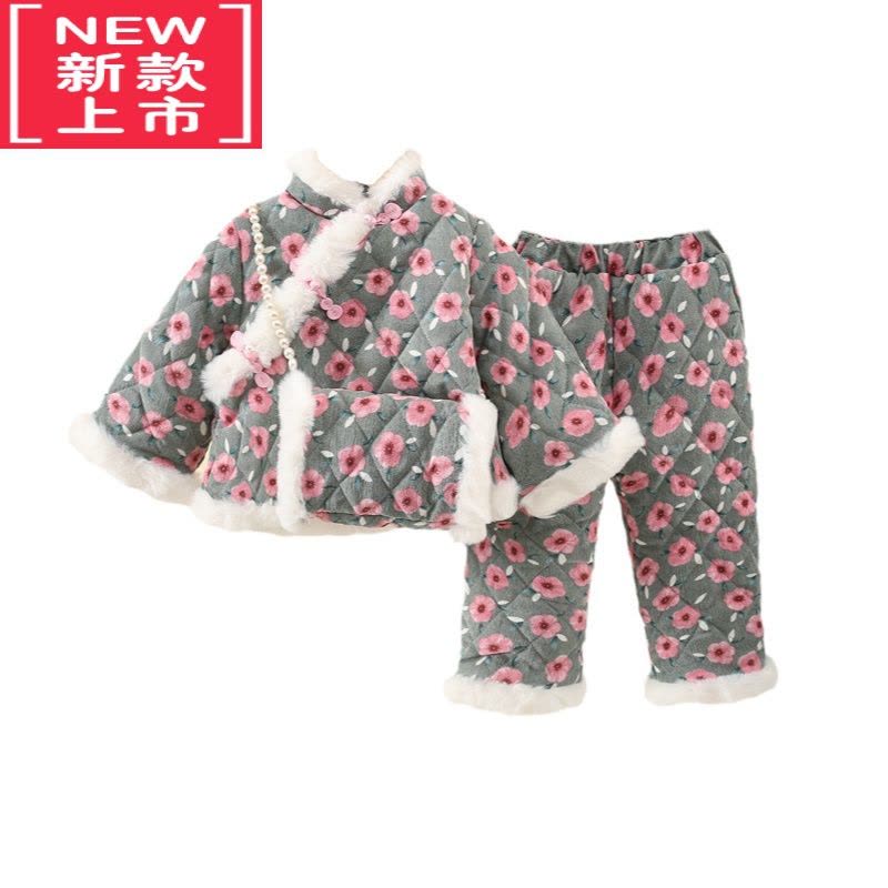 可莉允女童棉服套装新款宝宝加厚棉袄棉裤儿童秋冬装保暖女孩民族风唐装图片