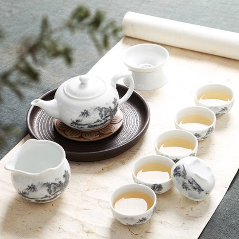 茶具套装陶瓷整套功夫茶具茶杯茶壶茶道实木茶盘泡茶套装简约家用多款多色生活日用家庭清洁生活日用家居器皿水具/水杯