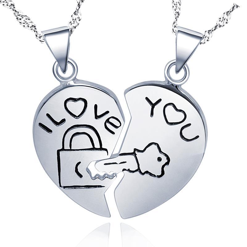 925银项链男女款同心锁 情侣一对爱心坠韩版时尚饰品 七夕情人节生日