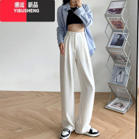 YIBUSHENG胖mm西装裤女春秋新款大码200斤宽松垂感休闲裤直筒卡其色拖地裤
