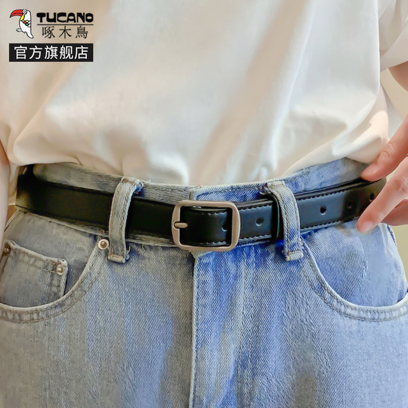 啄木鸟皮带女款真皮潮流裤带百搭腰带韩版学生ins风装饰配牛仔学高清大图