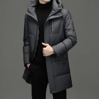 恒源祥男士羽绒服中青年秋冬加厚保暖长款白鸭绒连帽外套商务休闲纯色
