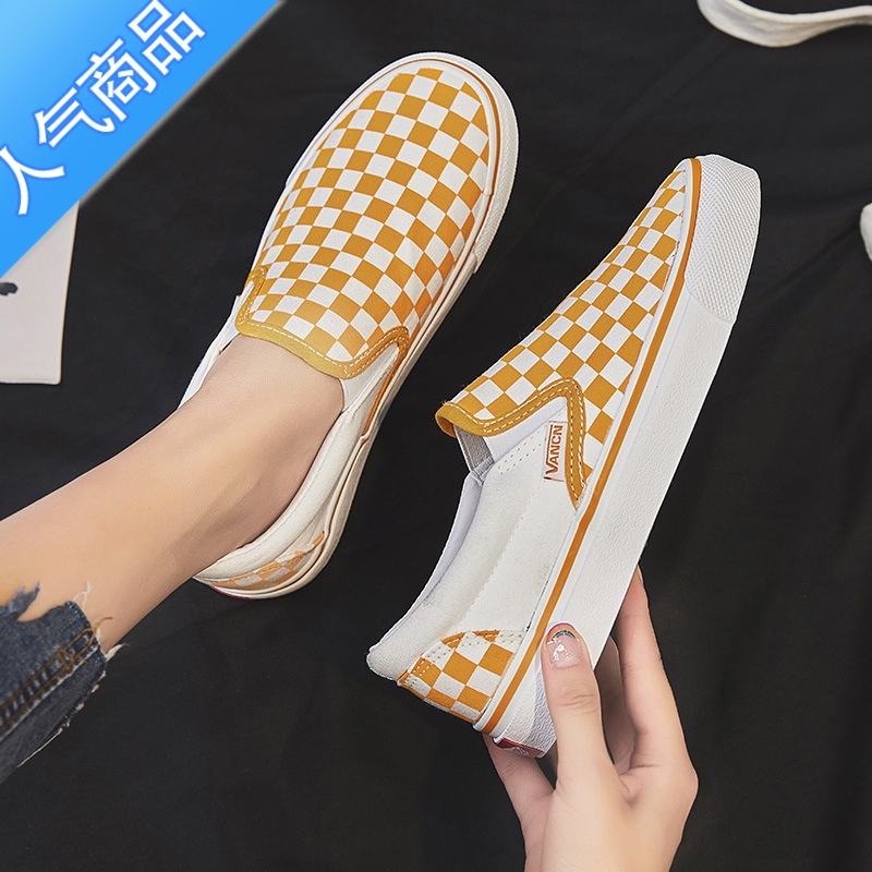 SUNTEK黑白色低帮帆布鞋女夏季松紧套脚轻便半拖鞋一脚蹬休闲板鞋懒人鞋高清大图