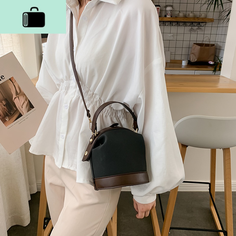 复古港风小包包女2020春夏新款时尚单肩斜挎包韩版百搭网红水桶包NEWLAKE高清大图