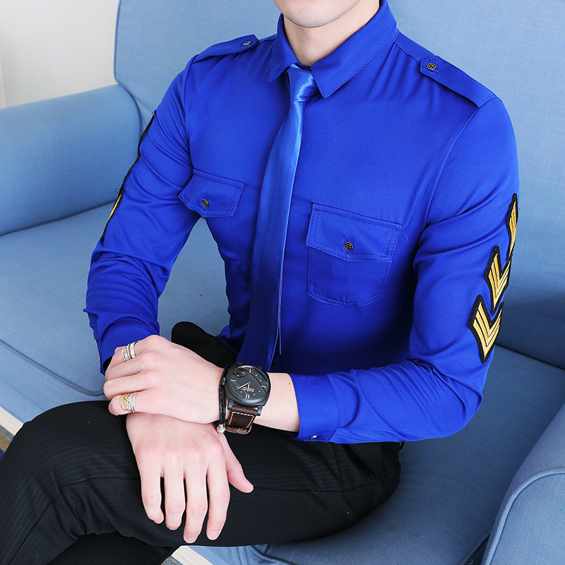型师夜店酒吧KTV少爷男模肩章空少制服衬衫大码男士工作服衬衣