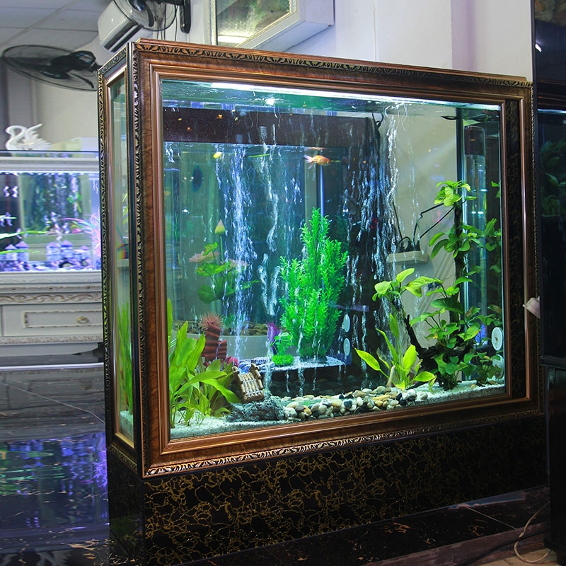 屏风鱼缸客厅家用大中型玻璃落地复古米妮办公室门厅用靠墙隔断柜生态