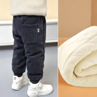 儿童裤子加绒加厚冬款男童灯芯绒三层小童2023新款加棉裤 110cm建议身高100-107 深灰色