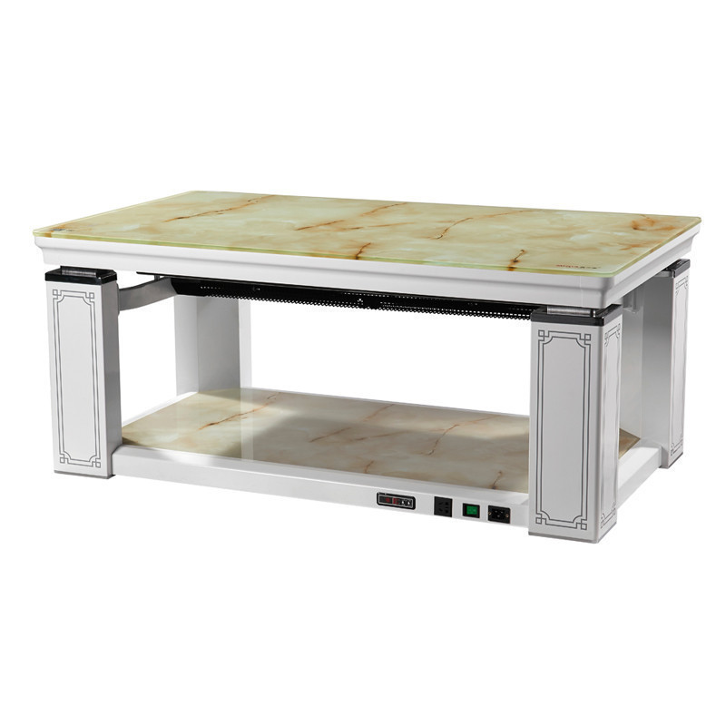 美之家电暖炉电暖桌取暖桌升降电暖茶几遥控语音播报黄石纹150*85*56