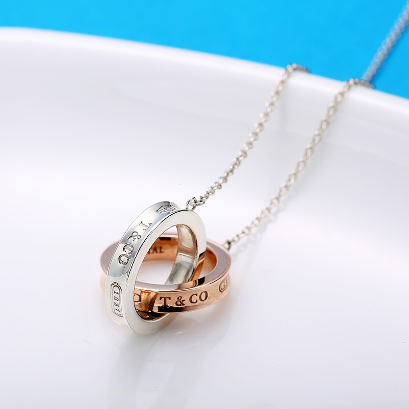 TIFFANY&CO.蒂芙尼1837双环扣吊坠项链S925银和Rubedo®金属 35672095高清大图