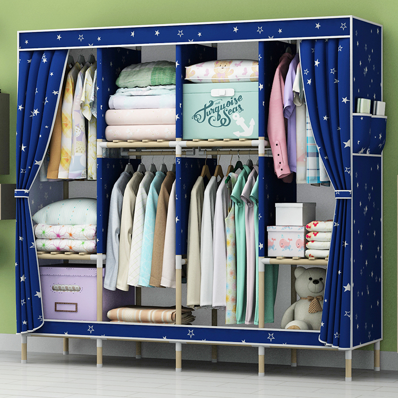 简易衣柜实木大号收纳架单人布衣柜子简易牛津布推拉门衣橱木质