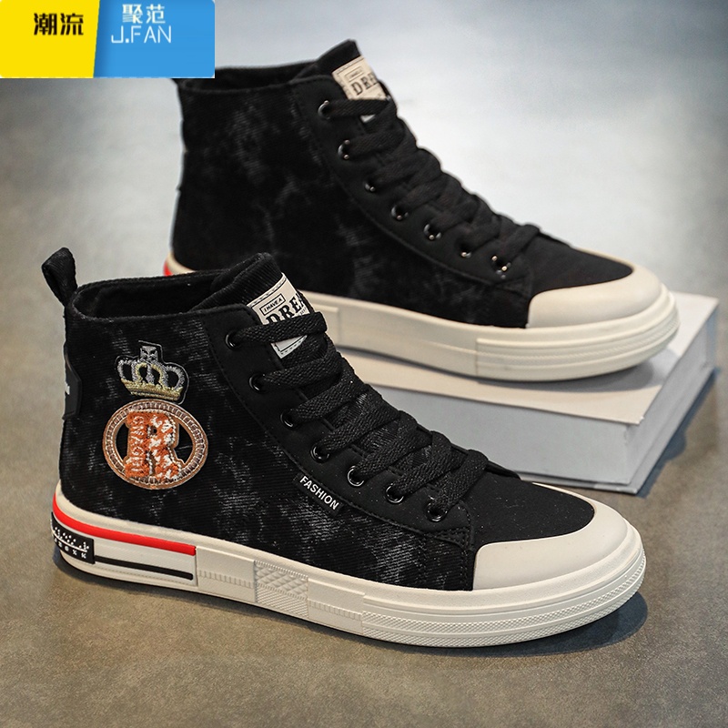 聚范男鞋夏季透气潮牌高帮帆布鞋男款2024新款青少年学生休闲运动板鞋高清大图