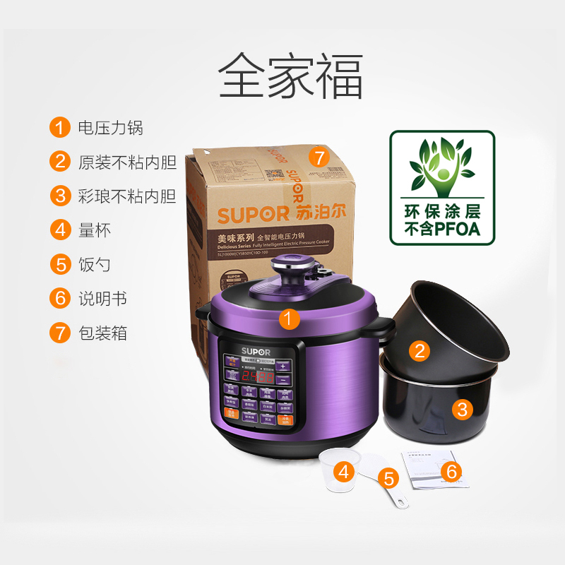 苏泊尔(SUPOR)电压力锅CYSB50YCW10DS-100 5L3-6人智能压力饭煲不粘锅双胆底盘加热定时预约压力锅高清大图
