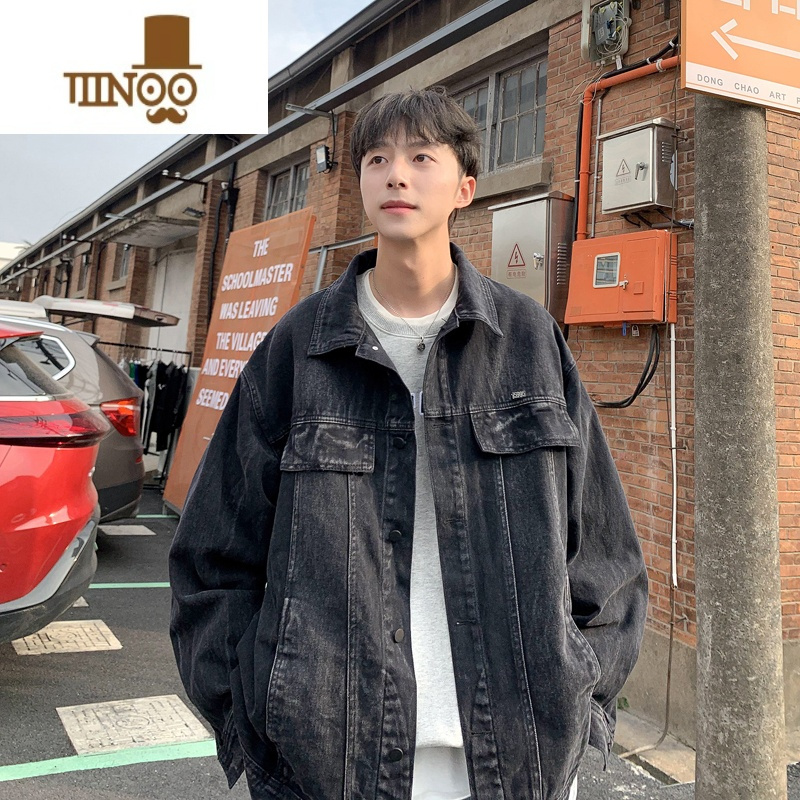 YANXU日系复古牛仔外套男美式潮牌港风宽松oversize休闲翻领装夹克