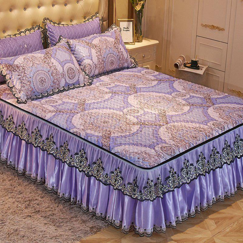 家柏饰(CORATED)夏季床裙冰丝凉席三件套空调软席1.8m可水洗可折叠1.5米夹棉席子 特价款：罗曼蒂克（MY）（1200D+可脱卸床裙） 1.5m（5英尺）床