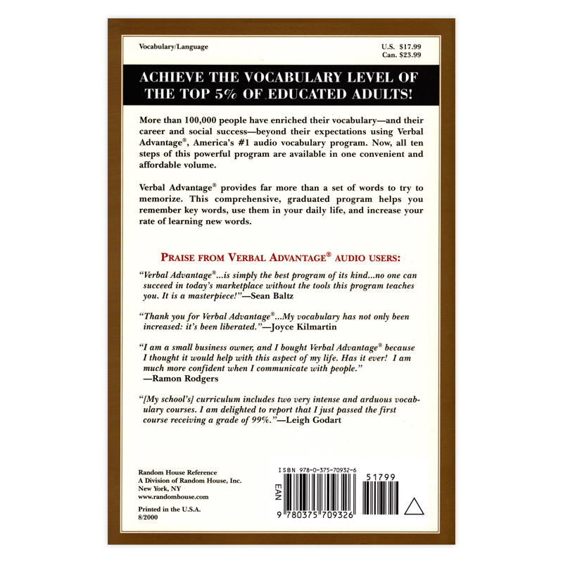 [正版]言语优势 英文原版 Verbal Advantage SAT GMAT GRE考试出国留学工具书 搭单词的力量高清大图