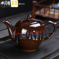 三维工匠复古茶壶随机陶瓷家用功夫茶具泡茶单壶手柄侧把壶粗陶日式提梁壶 黑色窑变流釉美人壶