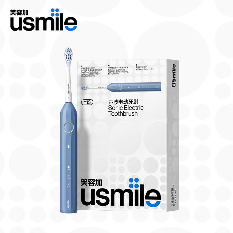 usmile笑容加电动牙刷 Y1声波震动 防水强续航 缓震不打牙 深度清洁 成人男女情侣生日实用礼物 Y1S雾蓝高清大图