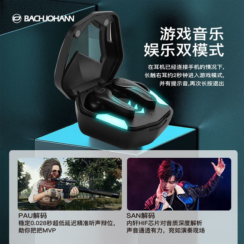 巴赫约翰 运动跑步入耳超长待机真无线蓝牙耳机GT-1黑色高清大图