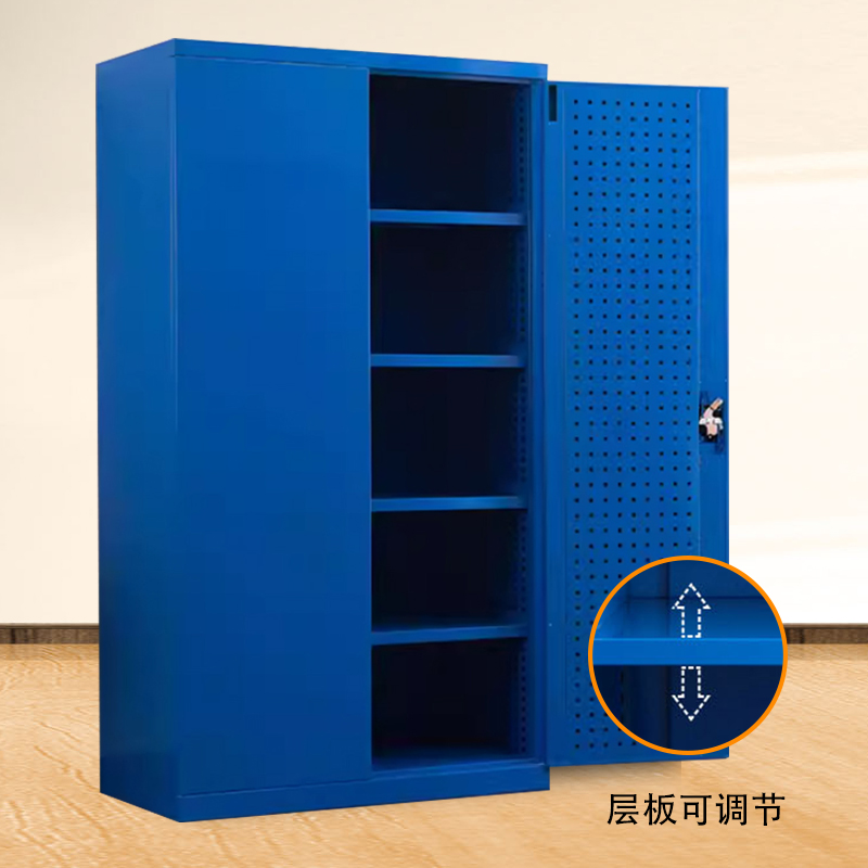 正斌重型工具柜车间用加厚物件工具储物柜工厂铁皮柜汽修厂零件收纳柜蓝色五层带挂板高清大图