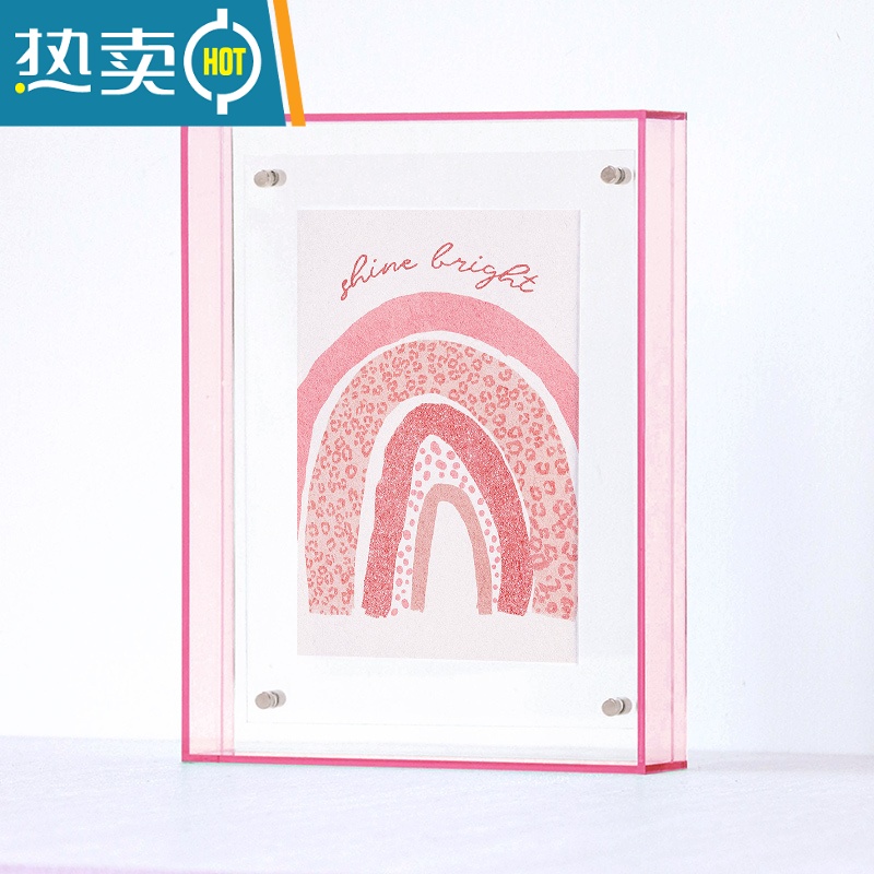 敬平亚克力透明画框洗照片做成相框摆台海报装裱挂墙创意摆件托盘收纳 荧光黄 外框[40*50cm]可放34*44cm挂摆高清大图