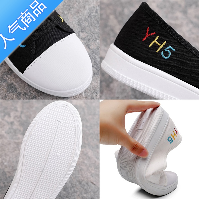 SUNTEK老北京布鞋女一脚蹬懒人薄款平底小白帆布鞋2023新款夏季韩版鞋鞋高清大图