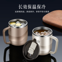 莱柏顿纯钛马克杯新款高颜值水杯双层真空情侣家用咖啡杯便携带盖吸管杯