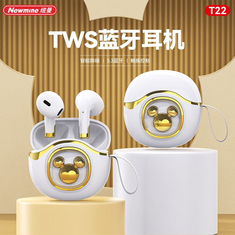 纽曼(Newmine)蓝牙耳机tws真无线5.3半入耳式运动跑步适用苹果华为安卓通用卡通形象 T22白色