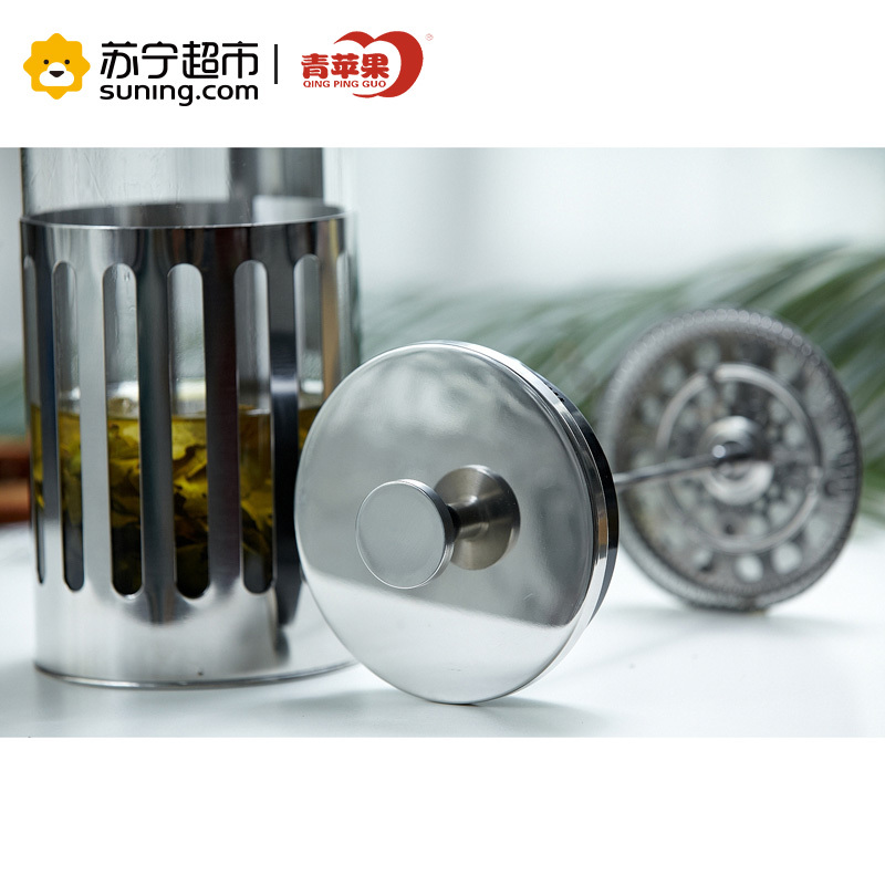 青苹果 咖啡壶 法压壶 冲茶壶 耐热玻璃 茶壶 过滤 不锈钢 1000ml