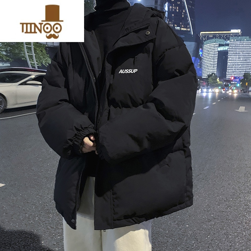 YANXU羽绒服棉服男冬季加绒加厚男士棉衣2022新棉袄冬装潮牌面包服外套 黑色 2XL