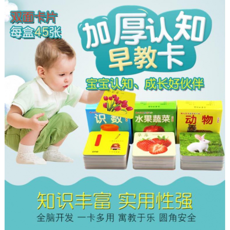 幼儿园书背宝宝识字卡片汉字早教小动物启蒙认知识别理解儿童书识 自选7盒共315张高清大图