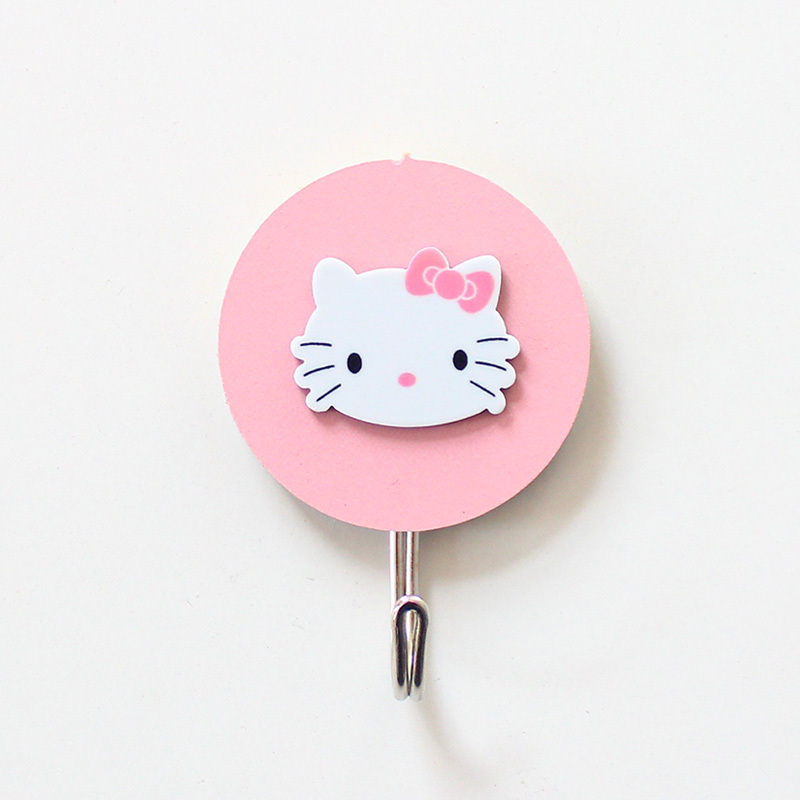 创意木质卡通挂钩可爱粉色心ins强力粘胶墙壁门后挂钩免打孔猫头kt3个