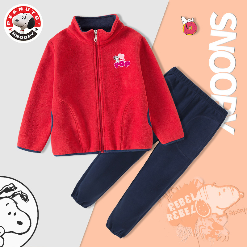 史努比(SNOOPY)女童摇粒绒套装秋冬新款女童立领套装新款中大童套装潮RSN101TZA2