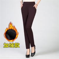迪鲁奥（DILUAO)抖音网红中老年打底裤秋冬款加绒加厚妈妈装裤子冬装小脚外穿高腰弹力女裤新款女装_964 5XL 酒红(加绒款)