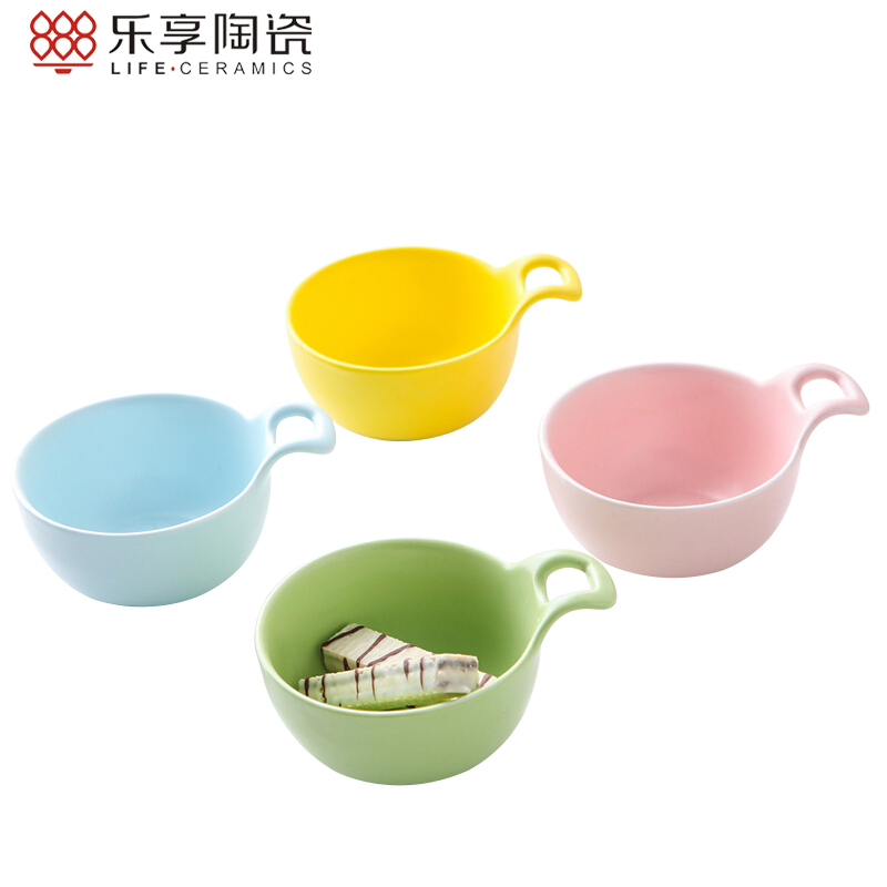 乐享 色釉卡通儿童陶瓷碗4只装 四只装