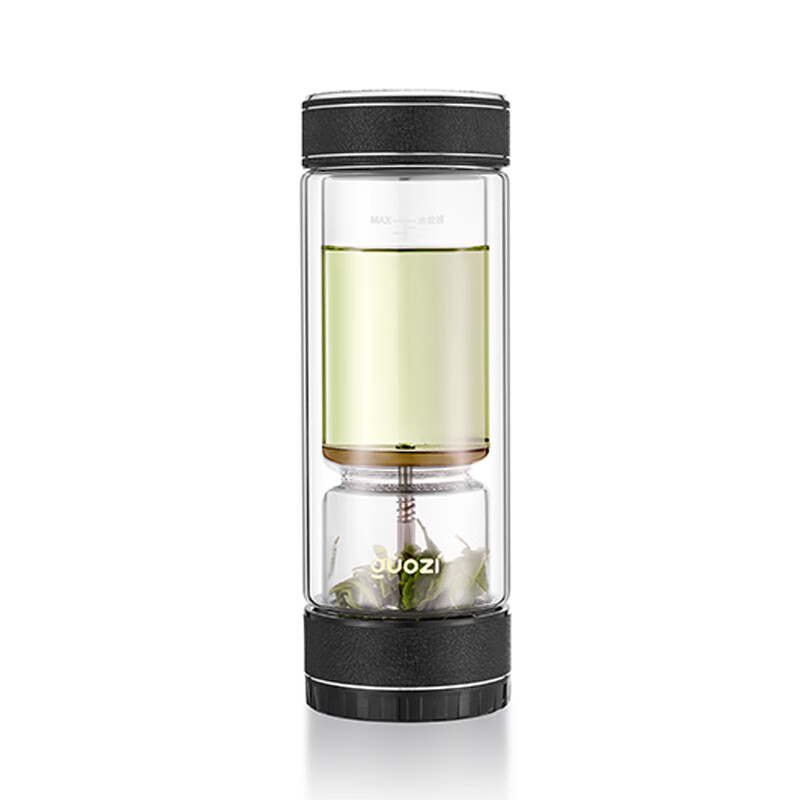 果兹(GUOZI)喷塑钢盖款茶水分离杯380ML高硼硅玻璃杯GZ-JD010-A 黑色