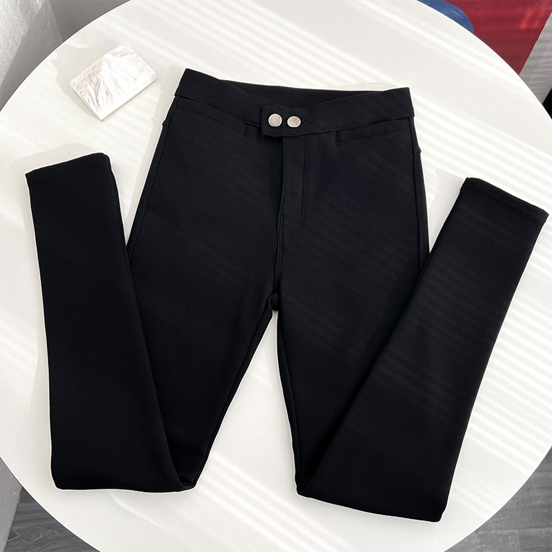 黑色打底裤秋冬季加绒外穿小脚小黑裤高腰休闲紧身铅笔裤_780_281高清大图