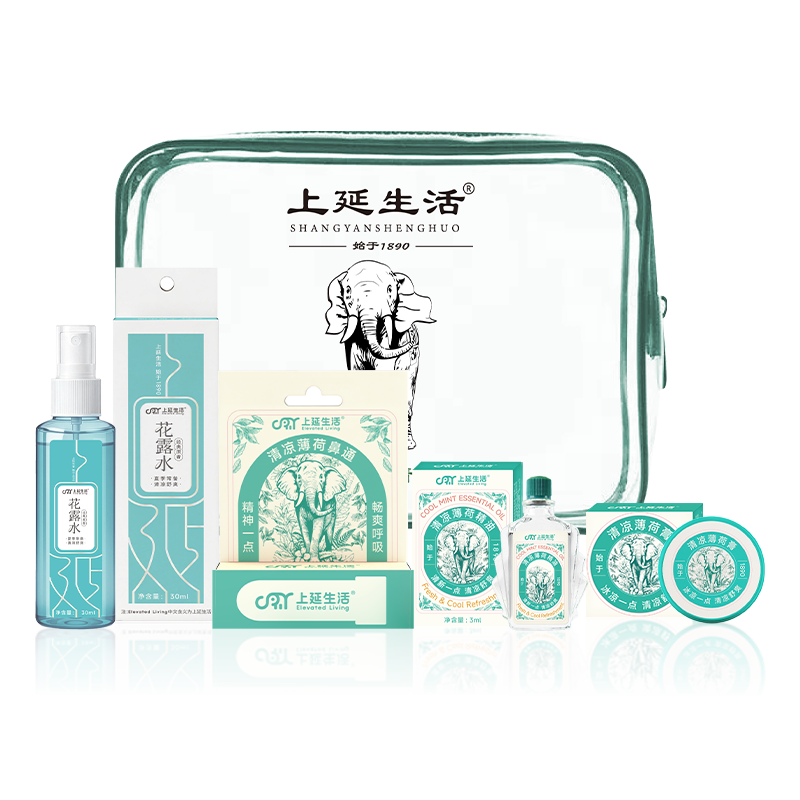上延生活 清凉防暑四件套A薄荷精油3ml+薄荷膏3.8g+清凉薄荷鼻通0.9g+经典原香花露水30ml