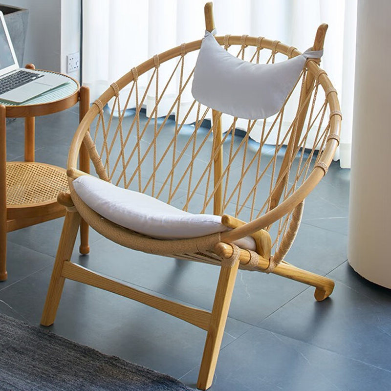 金菲罗格 北欧简约布艺躺椅编织懒人椅实木设计师休闲椅 编绳躺椅高清大图