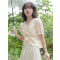 CACHE泡泡袖V领短上衣小众夏季甜美温柔韩系法式漂亮小衫蕾丝花边
