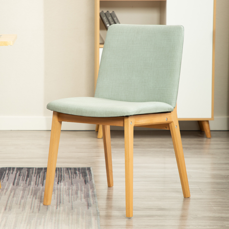 汐岩餐椅北欧家用现代简约书房椅子实木靠背办公桌椅酒店餐厅凳子轻奢 浅蓝－原木色木架欧洲A级榉木