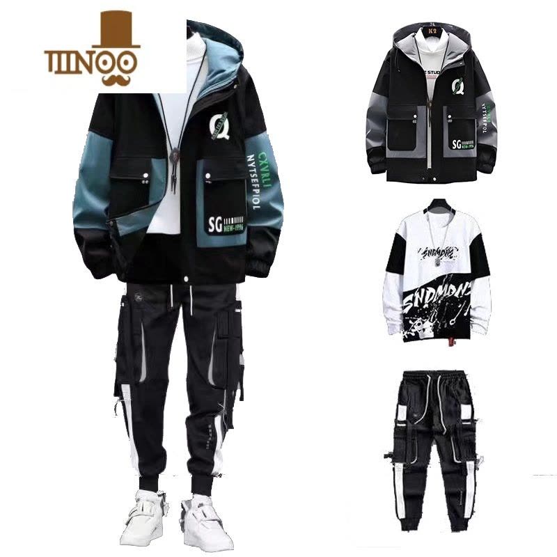 YANXU新款夹克卫衣工装裤三件套男装套冬季男士外套潮流帅气搭配一套衣服工装秋连帽夹克图片
