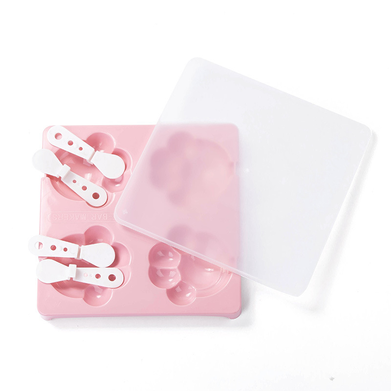 雪糕模具家用冰棍模具自制熊爪冰格做烘焙精灵冰糕模型DIY冰淇淋4格套装 树叶粉色+蓝色