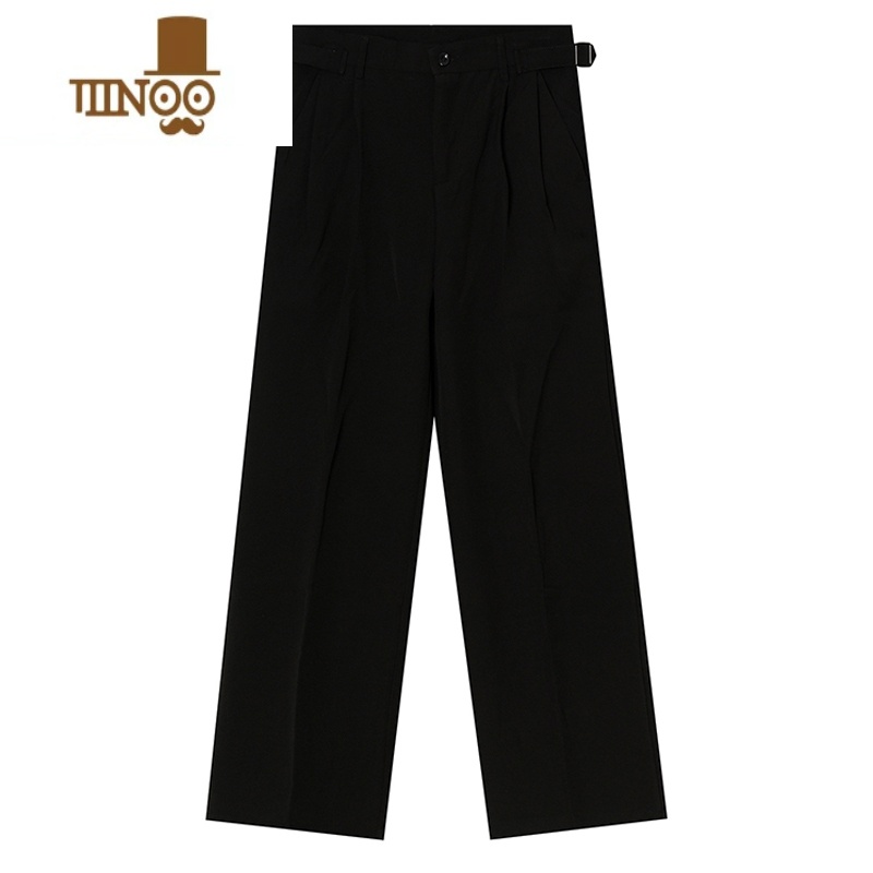 YANXUSNEIKLAU 西装裤休闲垂感裤子男宽松直筒坠感纯色腰围可调节西裤高清大图