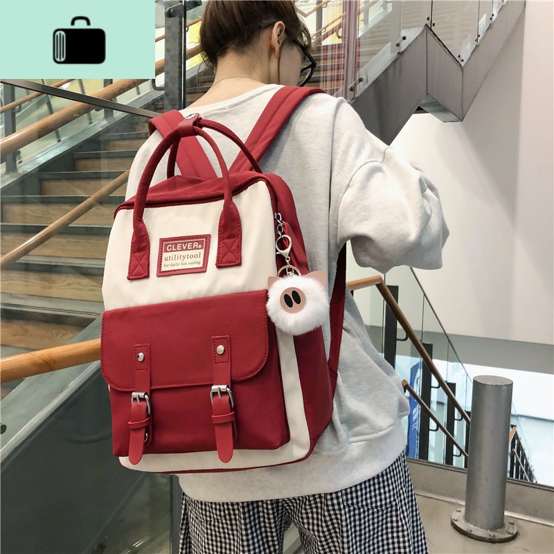 甜甜圈双肩包女ins电脑书包高中百搭大学生韩版大容量初中生背包NEWLAKE WM2988红色