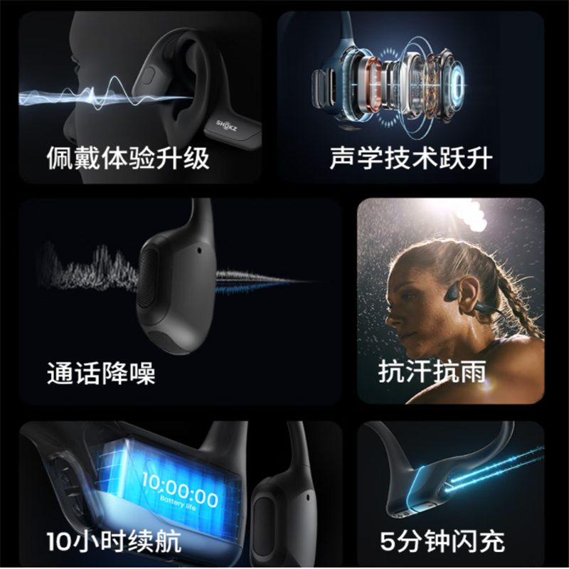 韶音(SHOKZ) OpenRun Pro骨传导蓝牙耳机运动无线耳骨传导耳机跑步骑行S810 骑士黑 单个价